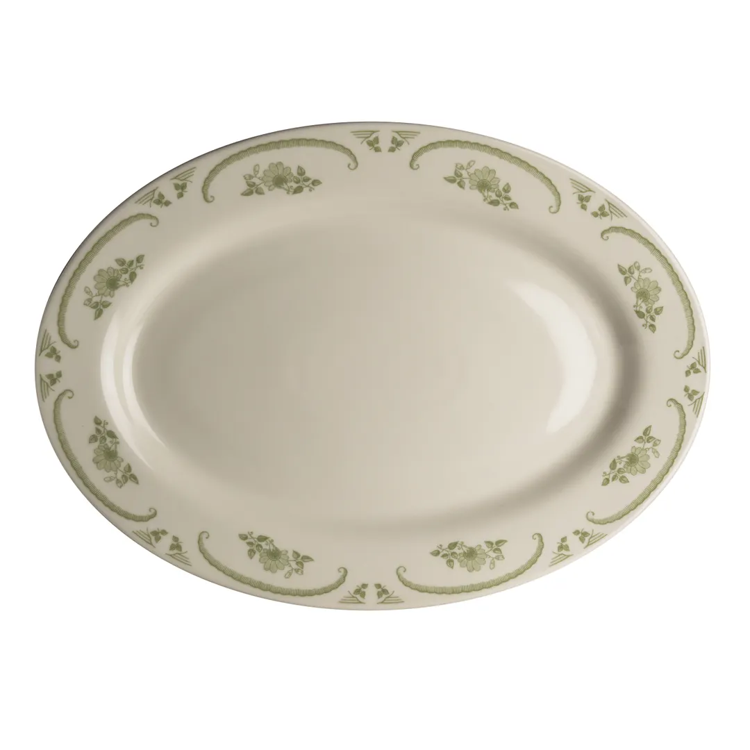Steelite HL1579885 - Oval China Platter, 13-3/8" x 9-1/4", Rolled Edge, Rose Moss - 1 Dozen
