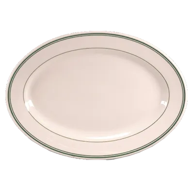 Steelite HL1581 - Rolled Edge Oval Platter, 15.625" x 11.375", Green Band, Dishwasher Safe, 1 Dozen