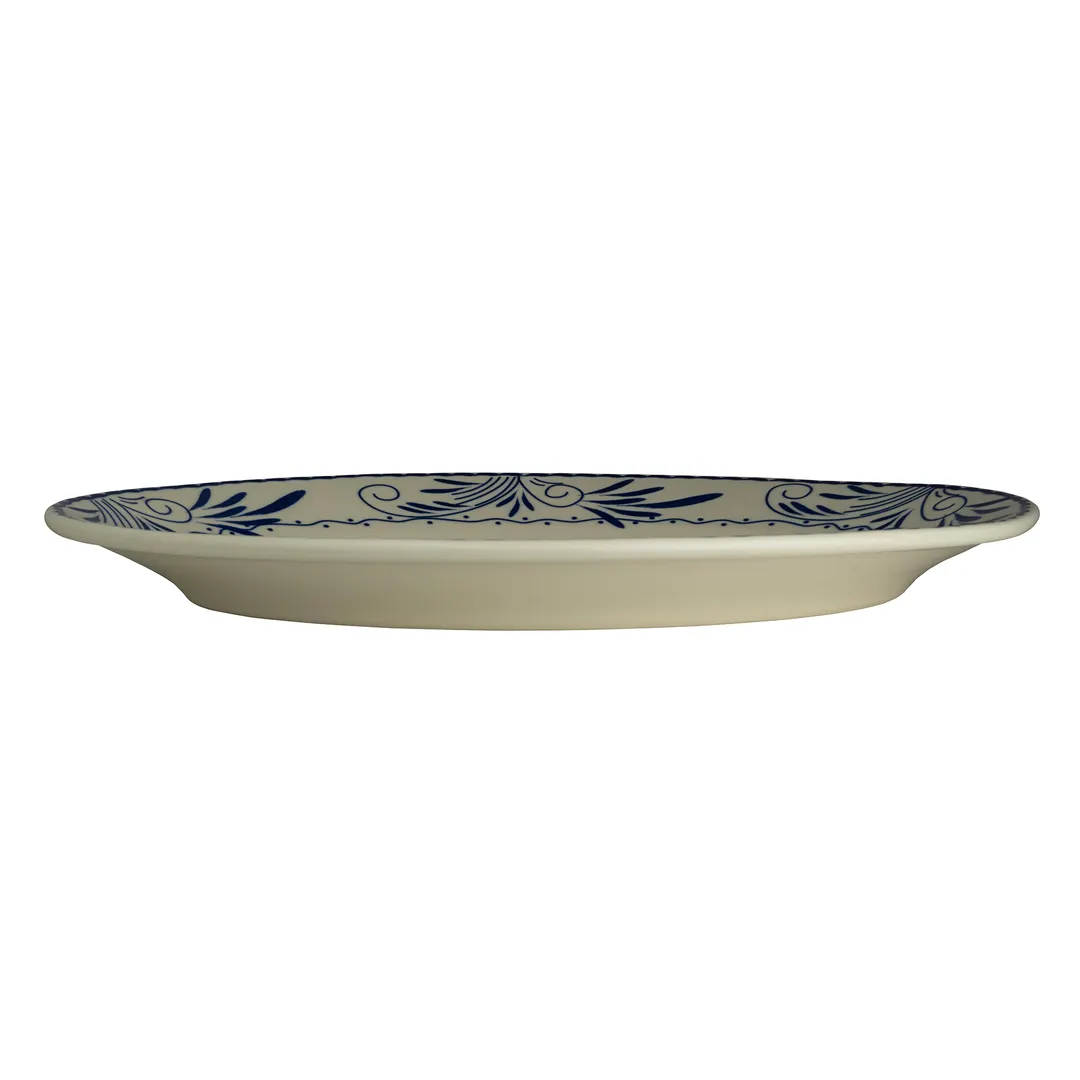 Steelite HL15841008 Oval China Platter, 15.63" x 11.38", White/Ivory/Blue Mex, Rolled Edge - 1 Dozen