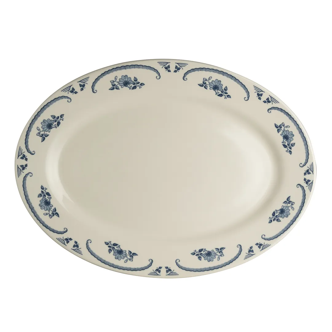 Steelite HL1585035 - China Platter, 15-5/8" x 11-1/8", American Rose Blue, Rim, Rolled Edge - 1 Dozen