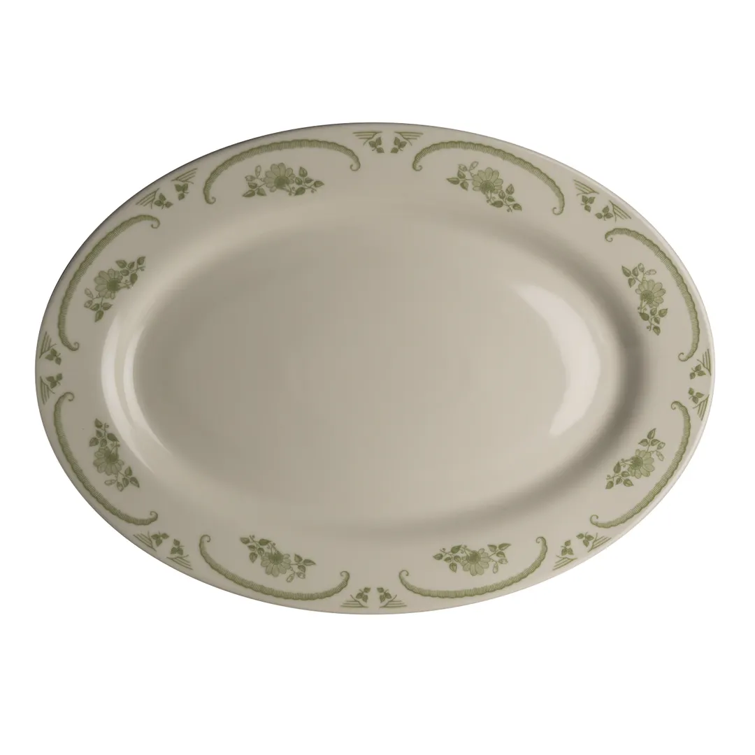 Steelite HL1589885 - Oval China Platter 15-5/8" x 11-3/8", Rolled Edge, Rose Moss Finish - 1 Dozen