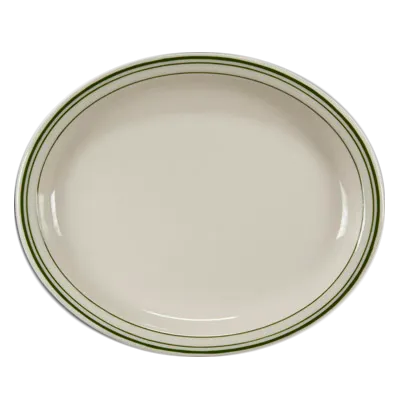 Steelite HL2591 - Narrow Rim Oval Platter 9.75" x 8" Green Band, China, Dish/Oven Safe - 24/Case