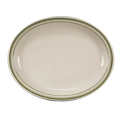 Steelite HL2601 - Oval Platter, 11.375" x 9" x 1" Green Band, China, Dishwasher/Oven Safe - 1 Dozen