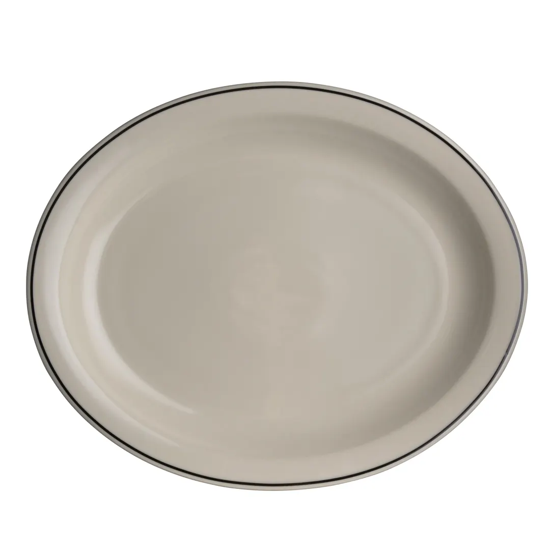 Steelite HL2611743 Oval China Platter, 13.75" x 11.25", White Homer Black, Narrow Rim - 1 Dozen