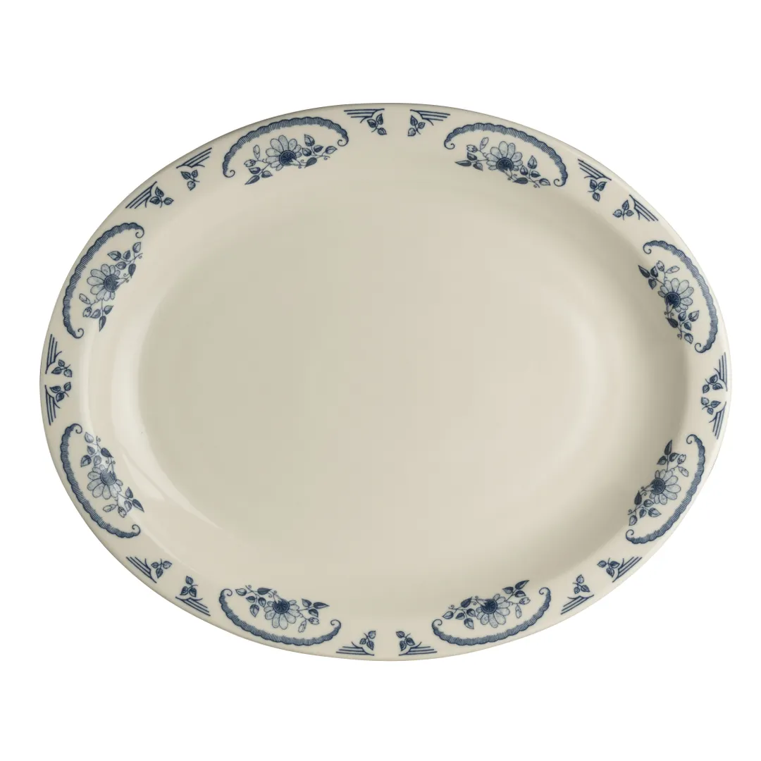 Steelite HL2615035 - Oval Homer China Platter 13-3/4" x 11-1/4", Narrow Rim, Rose Blue - 1 Dozen