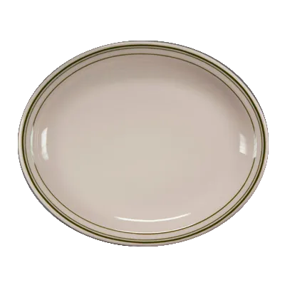 Steelite HL2621 - Narrow Rim Oval China Platter, 12.375\" x 10\" x 1\" Green, Dishwasher Safe - 1 Dozen