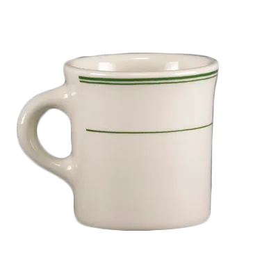 Steelite HL3001 China Mug - 8.75 Oz, 4.375" x 3.375" x 3.375" Green Band, Dishwasher Safe - 36/Case