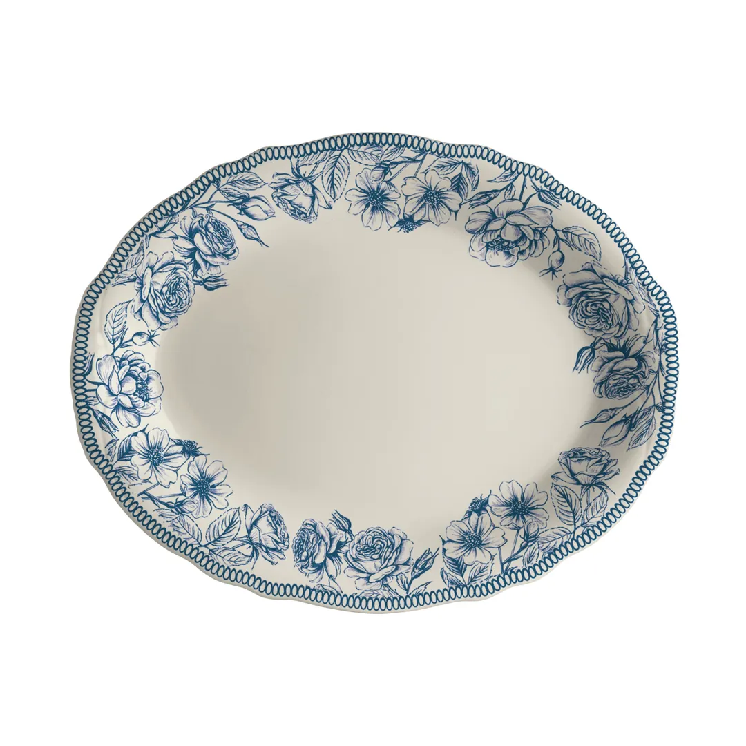 Steelite HL52563874 - Oval China Platter, 10" x 7.75" Hannah Blue, Oven Safe 500°F - 24/Case
