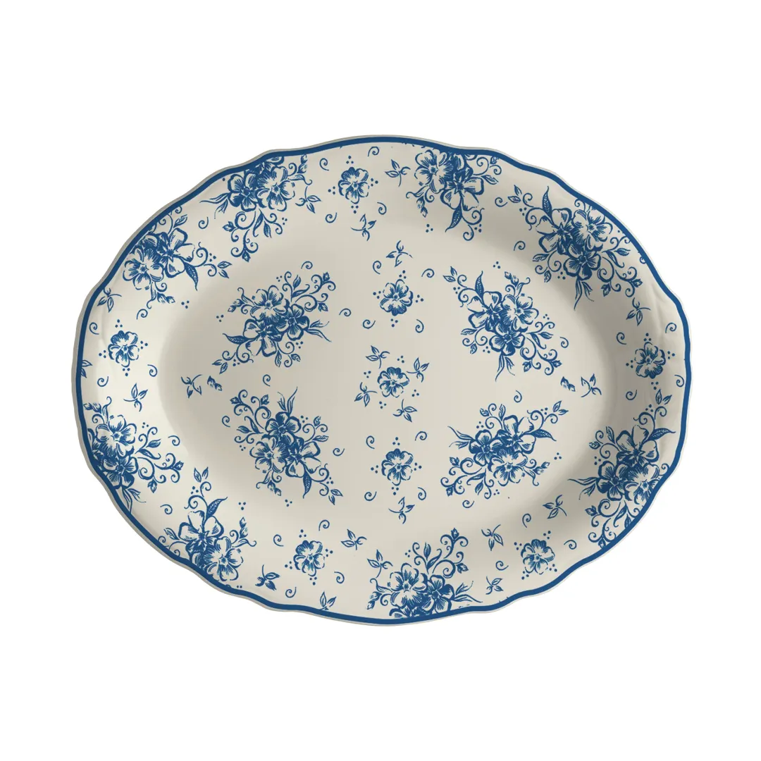 Steelite HL52563889 Oval Platter, 10" x 7.75" Liliana Blue China, Oven Safe 500°F - 24/Case