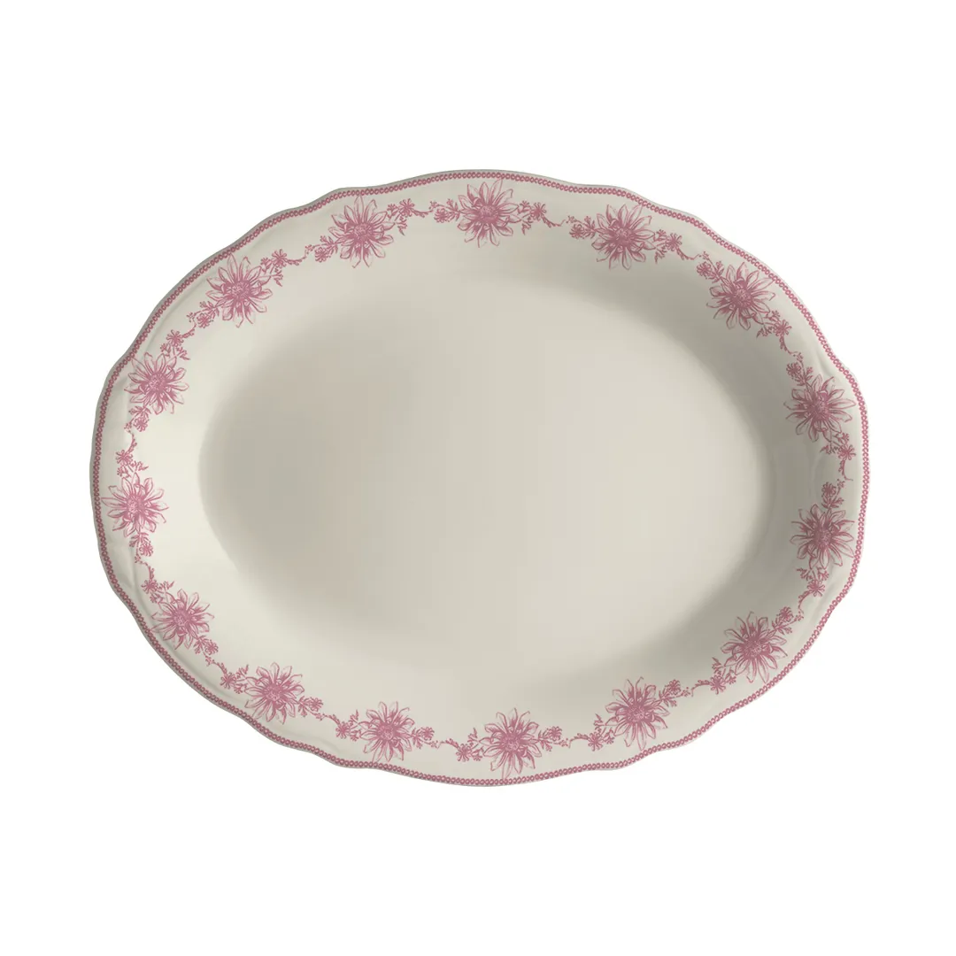 Steelite HL52663878 Oval China Platter, 11.75" x 8" Rose Scalloped, Dishwasher Safe 500°F, 1 Dozen