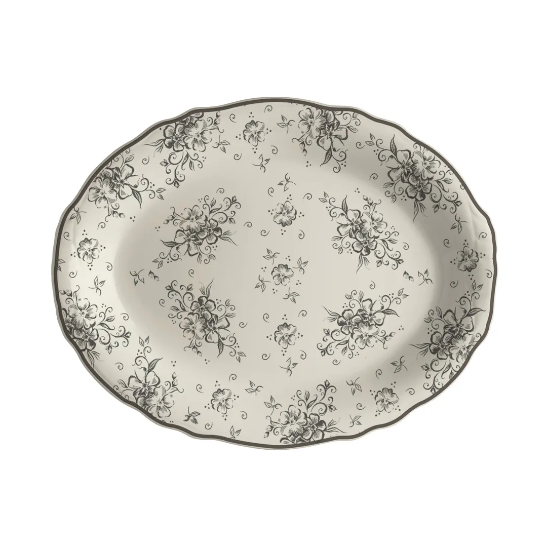 Steelite HL52663887 Oval China Platter, 11.75" x 8" Liliana Slate Safe to 500°F, Scalloped - 1 Dozen