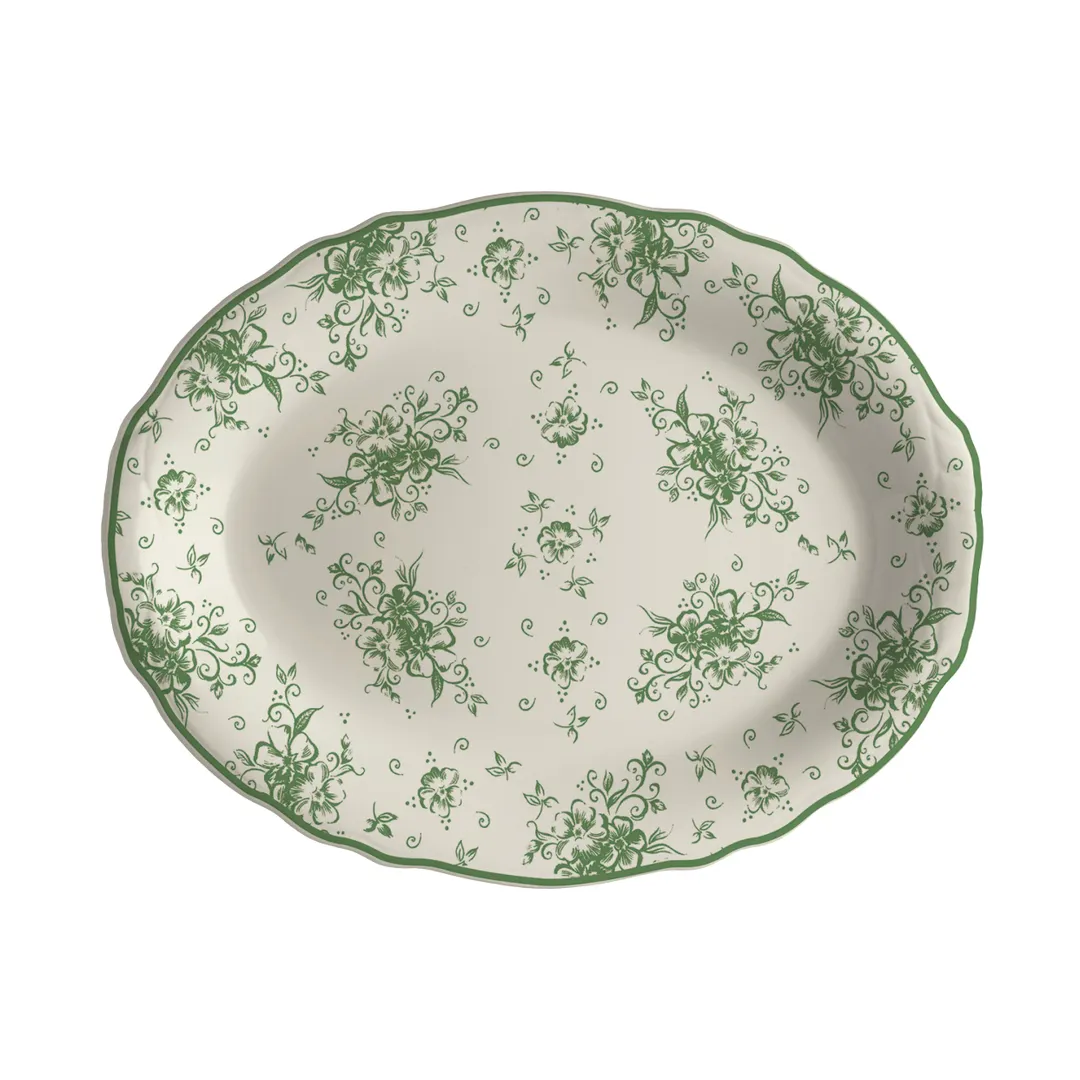 Steelite HL52663890 - Oval China Platter 11.75" x 8" Liliana Green, Dishwasher Safe 500°F - 1 Dozen