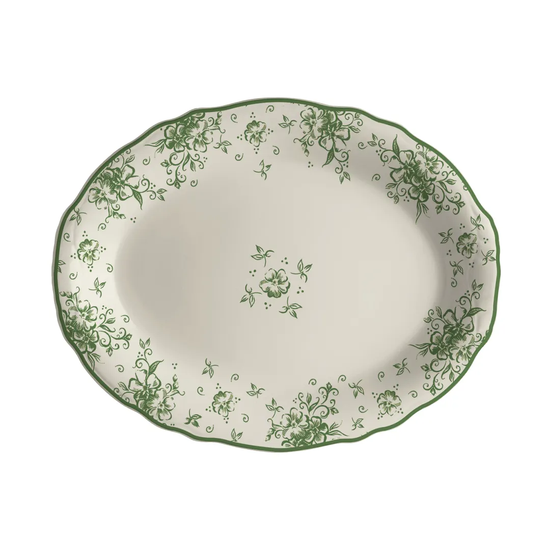 Steelite HL52663904 - Oval China Platter 11.75" x 8" Camille Green Dishwasher/Oven Safe 500°F, 1 Dozen