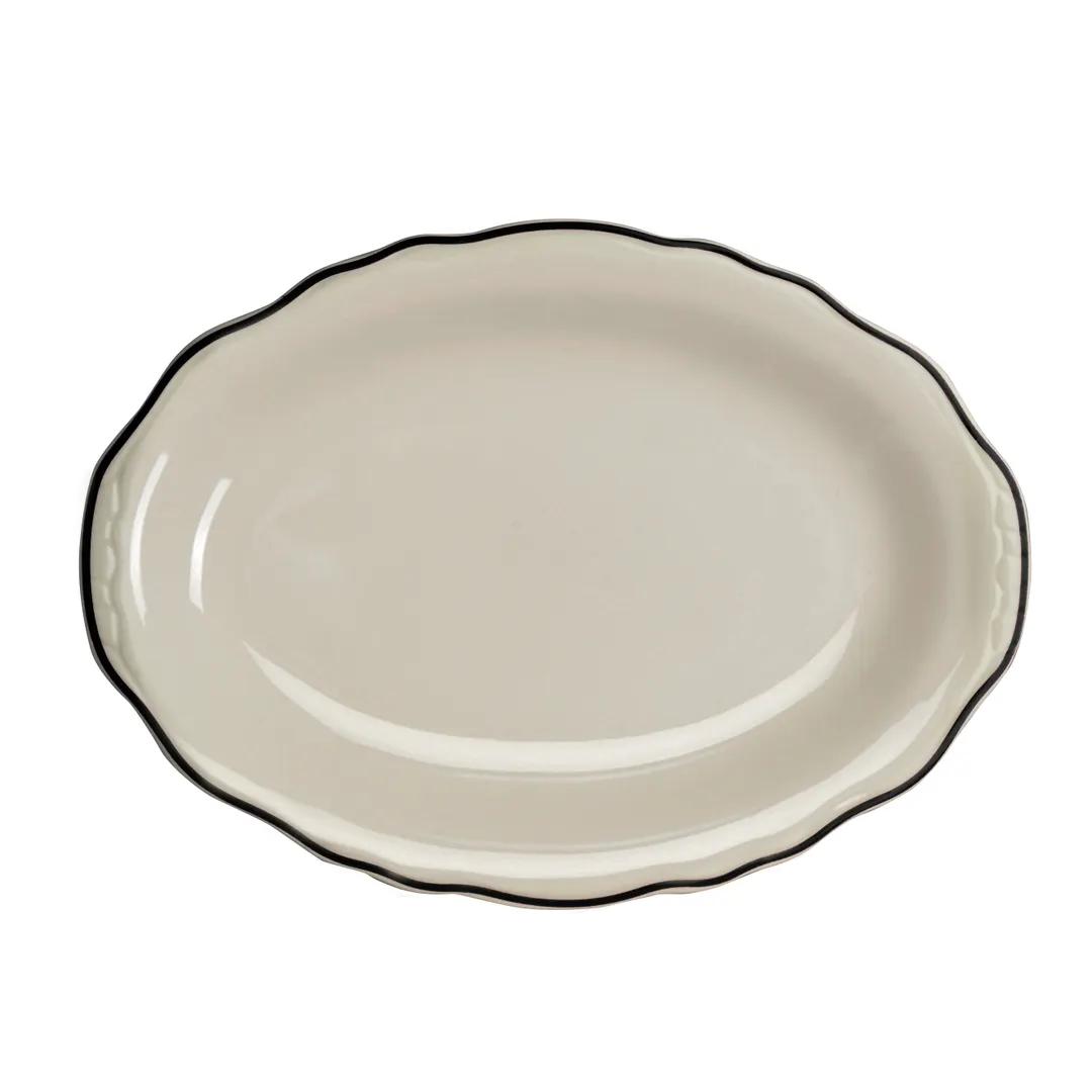 Steelite HL526847 - Oval China Platter, 11.75" x 8.0", Black, Dishwasher/Oven Safe 500°F - 1 Dozen
