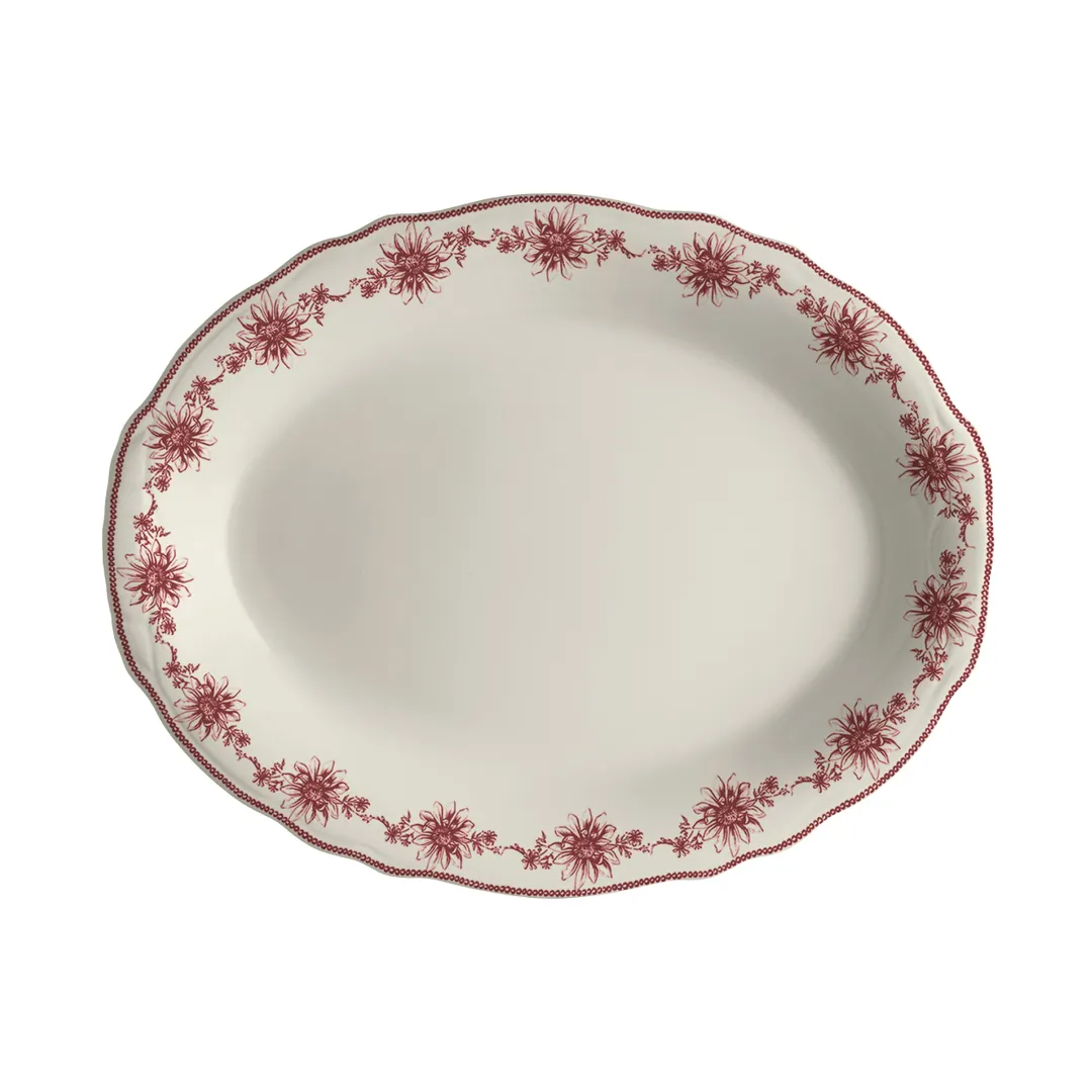 Steelite HL52763881 China Platter, 12.625" x 9.75" Giselle Maroon, Scalloped, 500F Safe - 1 Dozen
