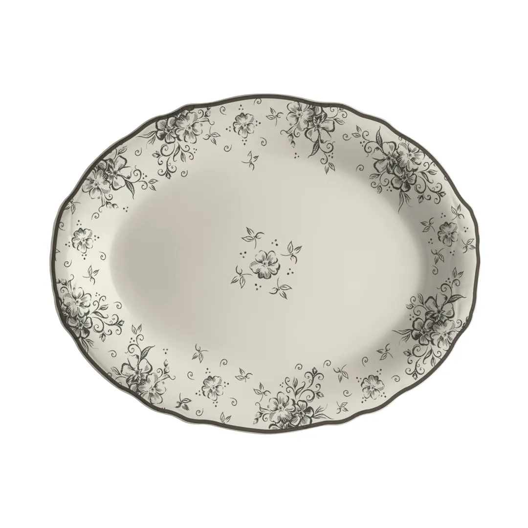 Steelite HL52763901 Oval China Platter, 12.625" x 9.75" Camille Slate, Oven Safe 500°F - 1 Dozen