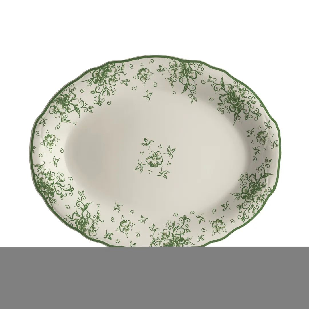 Steelite HL52763904 - Oval China Platter, 12.625" x 9.75", Green, Oven Safe 500°F, 1 Dozen