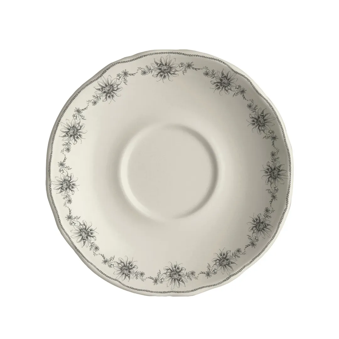 Steelite HL58063877 5.625" Round China Giselle Slate Saucer, Scalloped, Dishwasher/Oven Safe 500°F - 36/Case