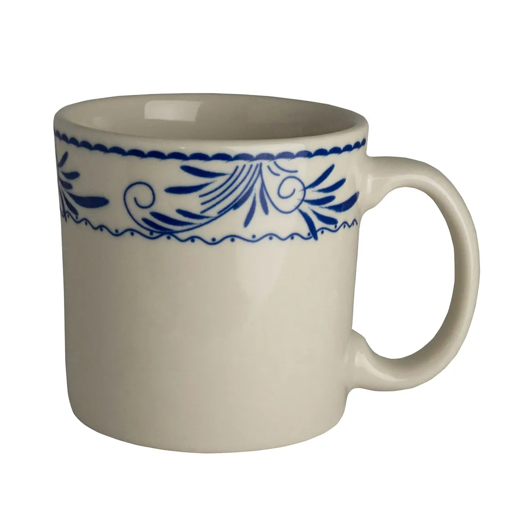 Steelite HL58341008 Executive China Mug, 12-13 oz (3.63" Dia.) White/Homer Ivory Blue Mex - 1 Dozen