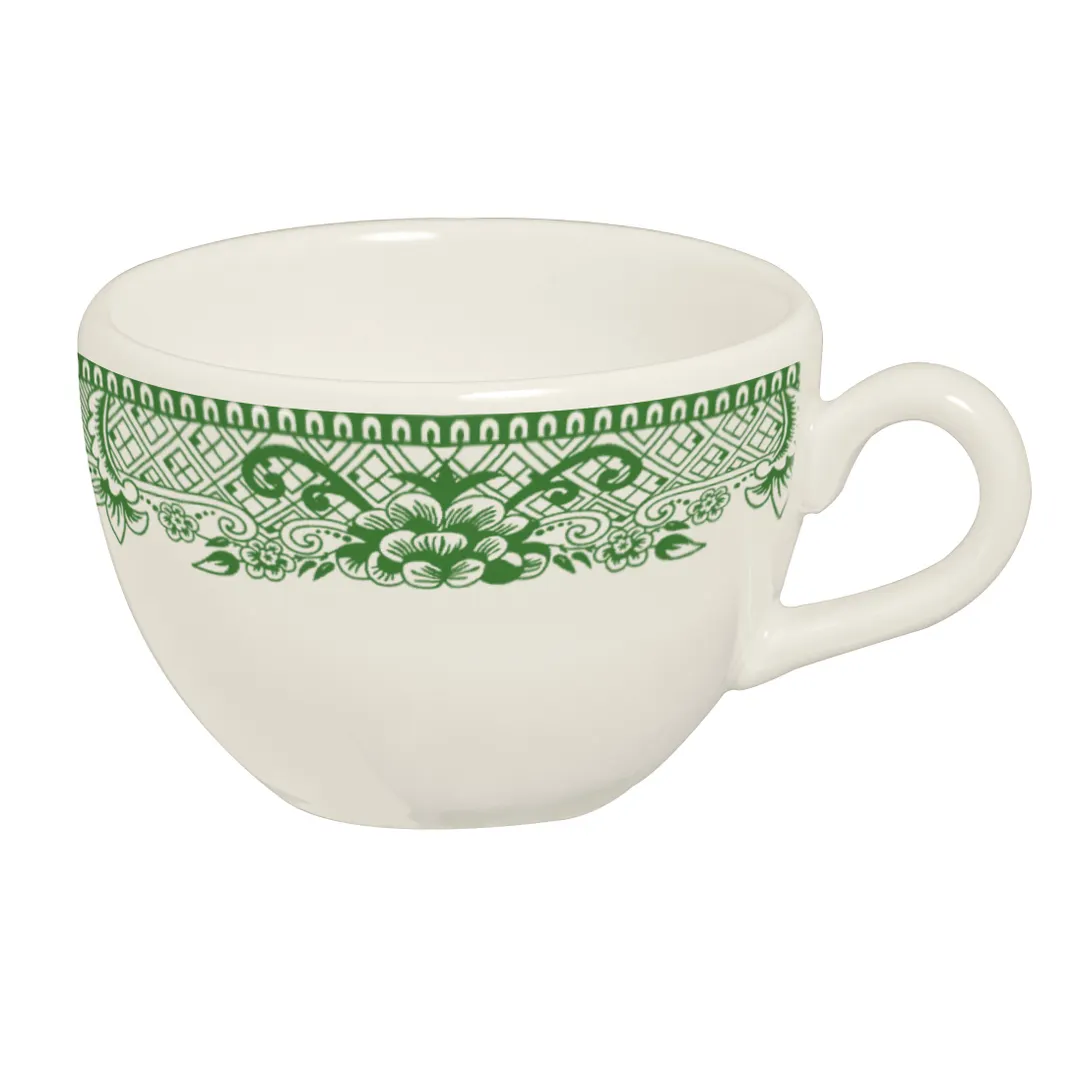 Steelite HL99563925 Low Cup, 8 Oz, 4.375" x 3.625" x 2.5" Willow Rim Green China - 1 Dozen