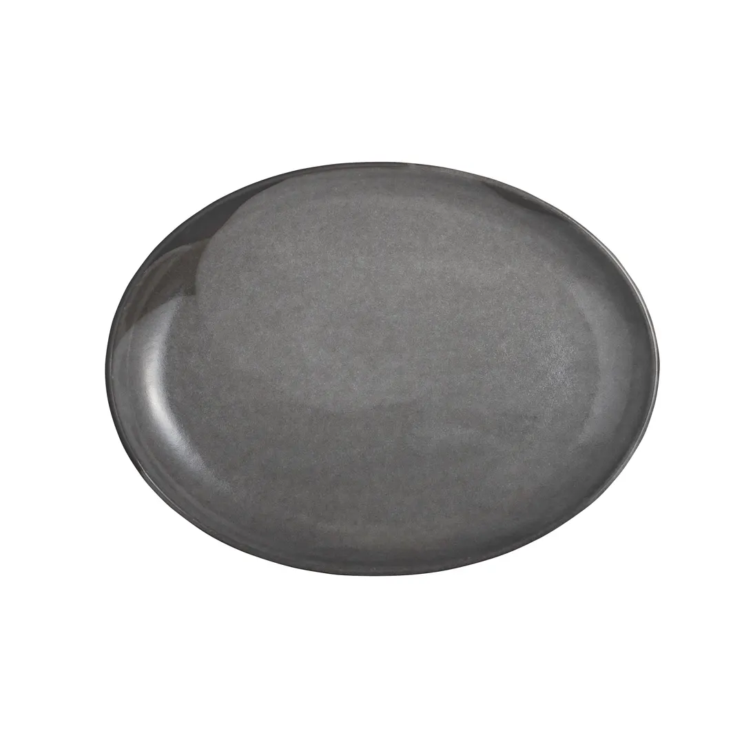 Steelite OG10113799 Oval Coupe Platter, 12.75" x 9.5" x 1.5" Stoneware, Gembrook Gray - 6/Pack