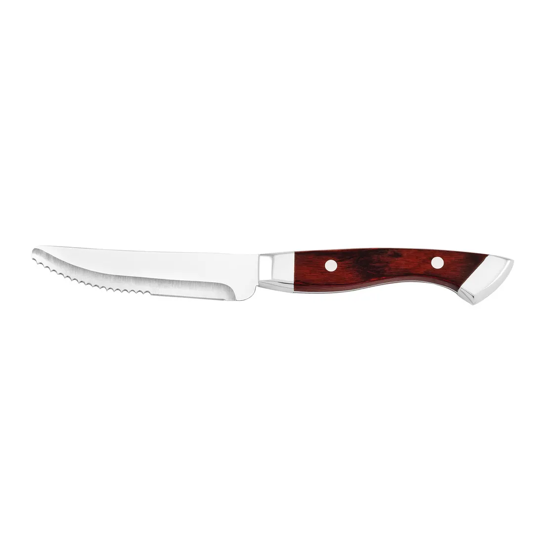 Steelite WL670528 - Stamped 4" Stainless Steel Steak Knife, 10.25" Length, Wood Handle - 1 Dozen
