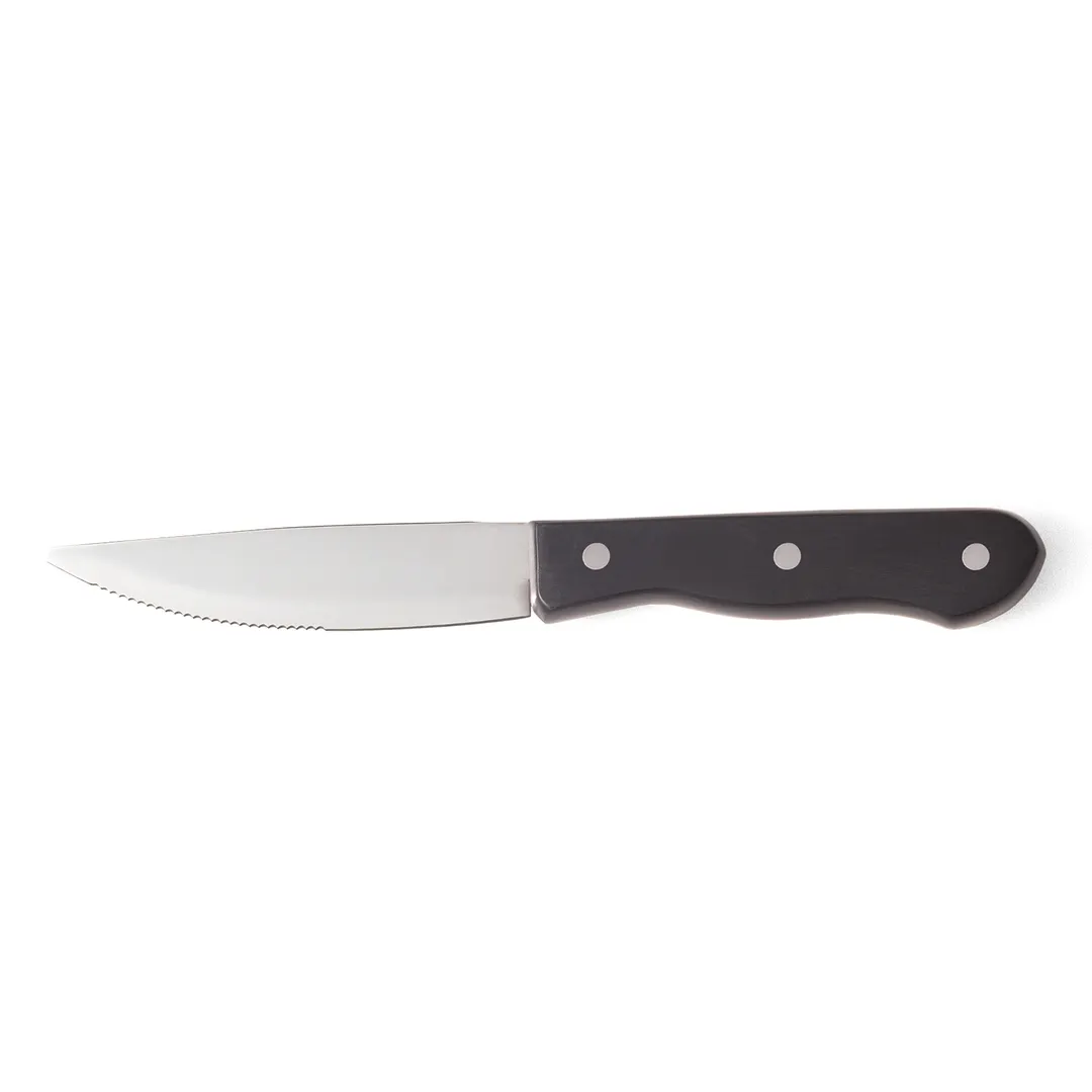 Steelite WL880528 - 10" Steak Knife, 5" Steel Blade, Black Plastic Handle, Tang, Stamped - 1 Dozen