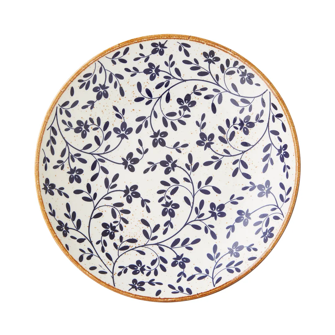 Steelite 18000569 - 10" x 1.75" Round Flora Blue Bowl, 1.375 Qt Alumina Vitrified China - 1 Dozen