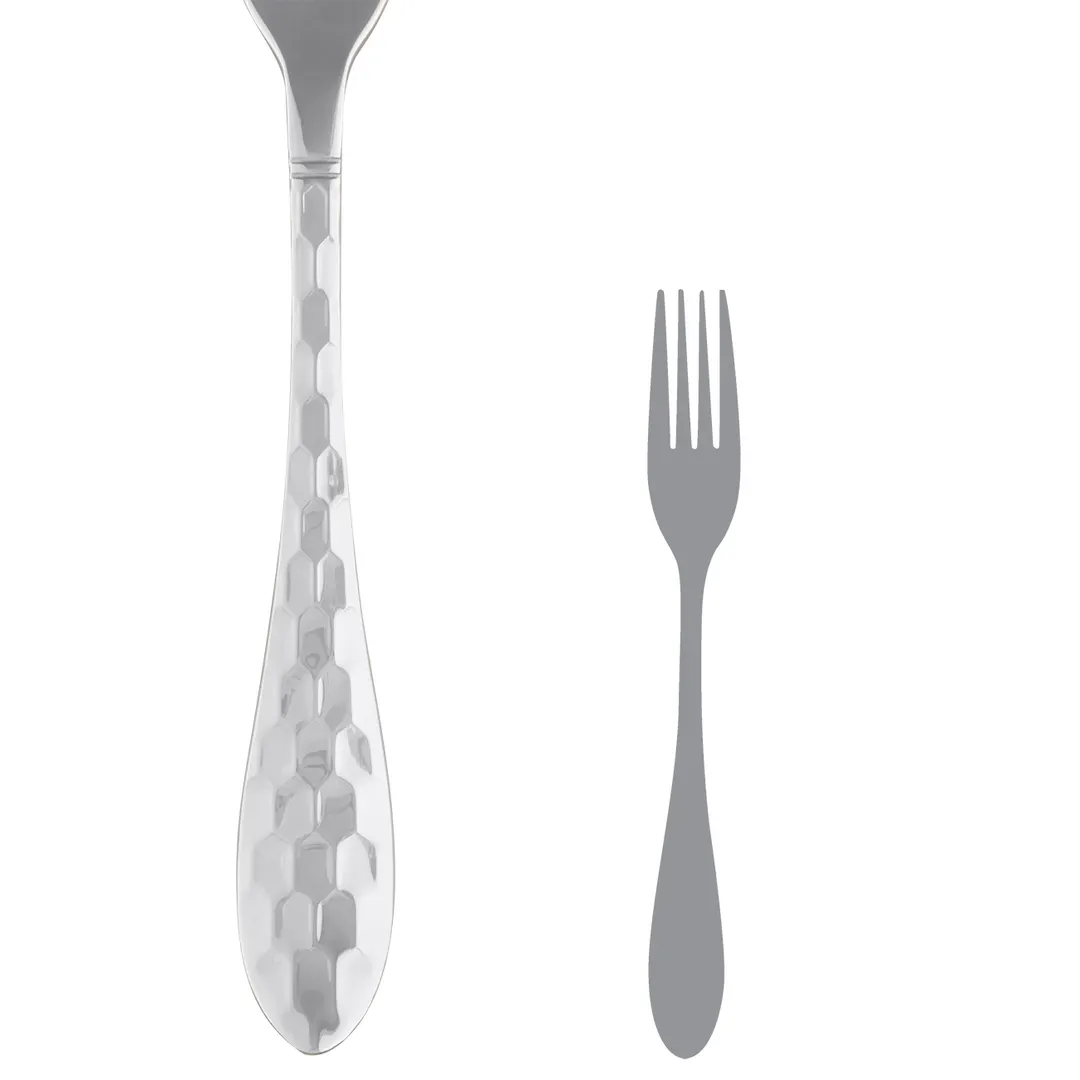 Steelite 5714SX023 Dessert Fork 7-1/8" 18/0 Stainless Steel Honeycomb Hammered - 1 Dozen