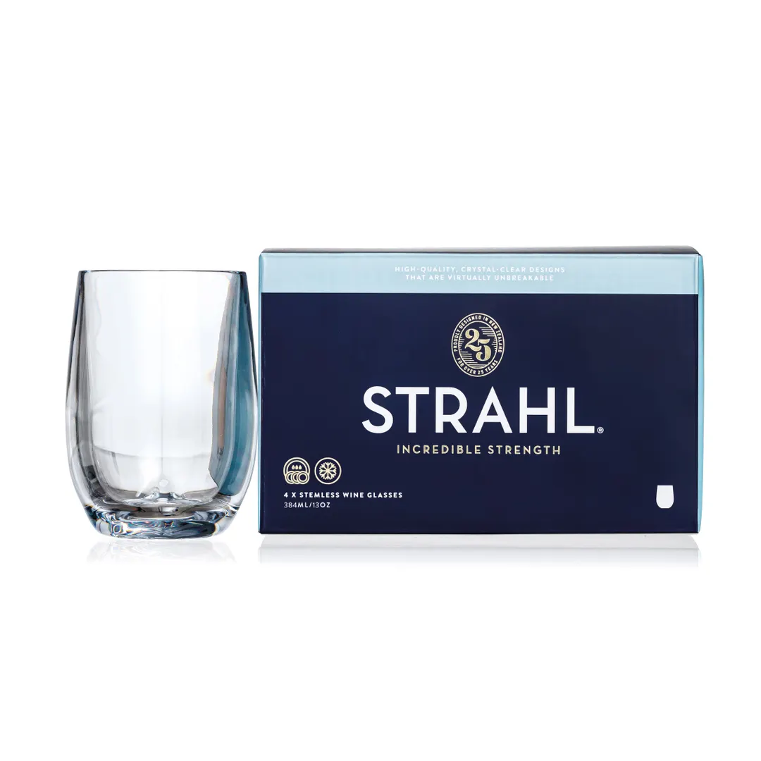 Steelite N408401 - Strahl® Stemless Wine Glass, 13 oz (H 4-1/2" M 3"), Clear Polycarbonate, 4/Pack