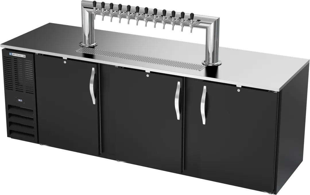 Beverage Air DD72HC-B-12T Keg Cooler, 72"W, Stainless Top, 3 Keg Capacity, 2 Faucets, R290, 115V