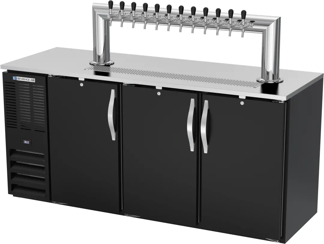 Beverage Air DDN72HC-B-12T Keg Cooler, 72" W x 26" D x 49" H, 3‑Half Black Faucet R290 1/3 HP 115V