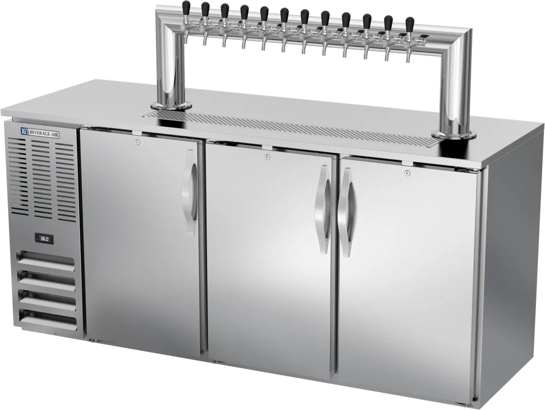 Beverage Air DDN72HC-S-12T Cooler, 72"W×26-3/8"D×49-7/8"H, 3-Half-Barrel, Faucet, R290, 1/3 HP 115V