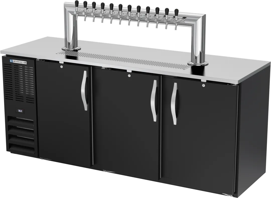 Beverage Air DDN78HC-B-12T Keg Cooler, 78"W x 26"D x 49"H, Black, 4 ½‑Barrel, Faucets, R290, 1/3 HP