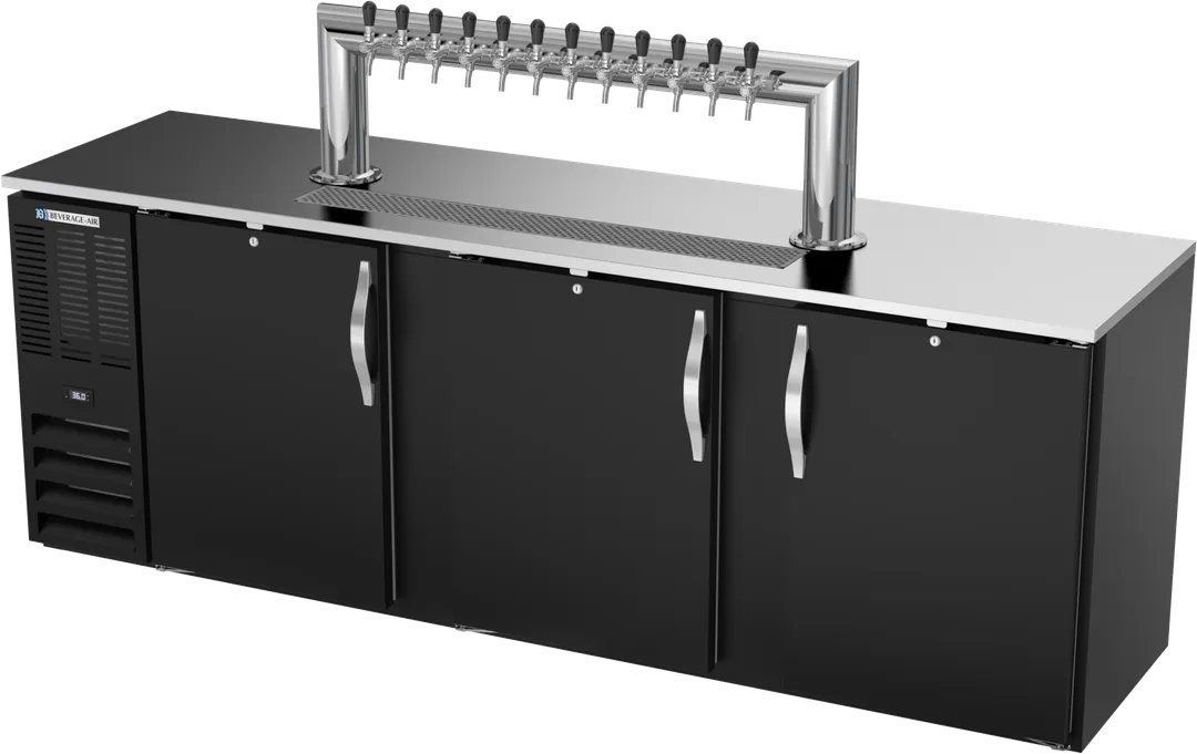 Beverage Air DDN94HC-B-12T Keg Cooler, 94"W×26-3/8"D×49-7/8"H, Black, 5‑8, 2×2 Faucets, R290