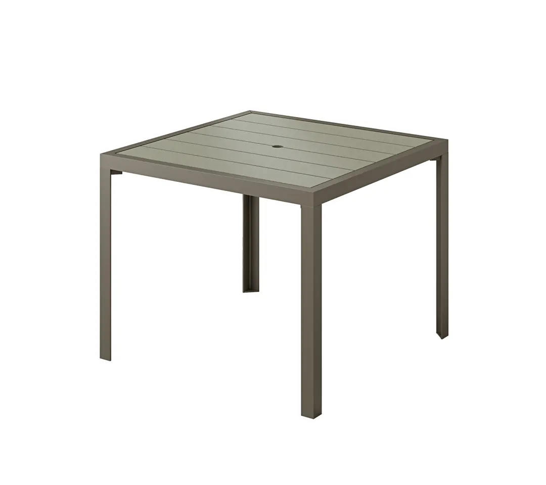 Plymold 37537530PL02 Outdoor Rectangle Dining Table, 37.5x37.5, Sand Colored Recycled Plastic Top, Iron Glimmer Aluminum Frame