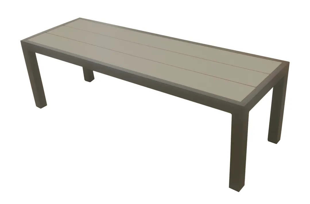 Plymold 666457PL02 Outdoor Backless Bench, 57" x 19", Recycled Plastic, Sand Colored, Iron Glimmer Frame