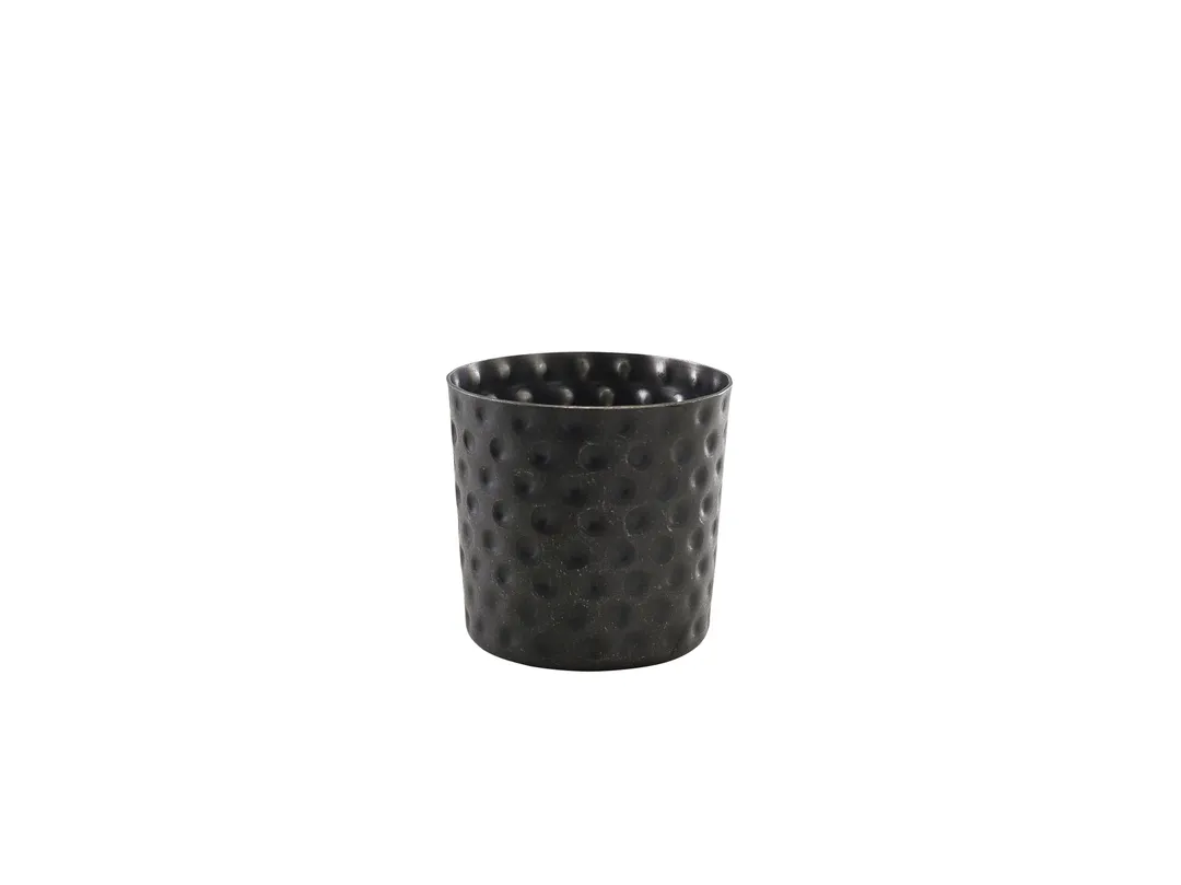 Steelite GWSVH8BKV - 12.75 oz Serving Cup, 3.375" x 3.375" Black Hammered Stainless Steel, 1 Dozen