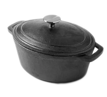 American Metalcraft CIPO3 3-Quart Oval Cast Iron Dish With Handles & Lid, 10.6"L x 8.1"W x 4.5"H