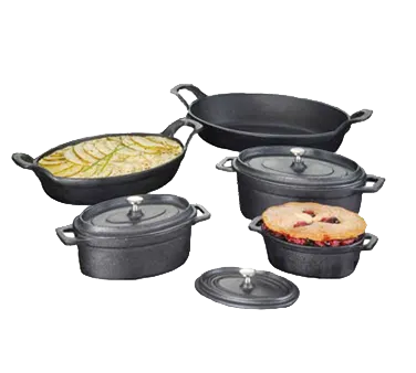 American Metalcraft CIPOV6040 Cast Iron Oval Baking Dish, 17.5 Oz, 6x4x2.5in, Handles/Lid