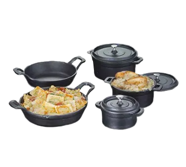 American Metalcraft CIPR5500 Cast Iron Baking Dish, 19‑oz 5″ Dia x 2‑¼″ H, with Lid, Knob & Handles
