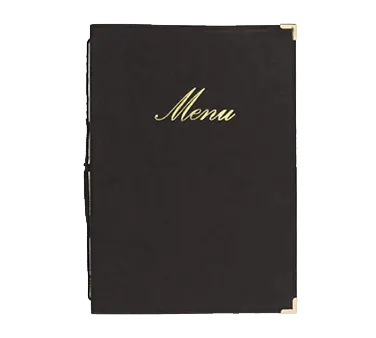 American Metalcraft MCCRLSBL Menu Cover - 10" x 13" Black Leather, Gold Lettering, Spine, Plastic Inserts