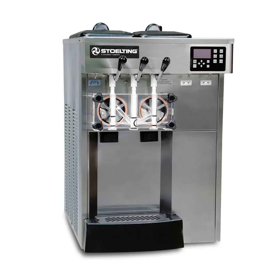 Stoelting E131-18I2 Soft‑Serve, 208‑230V, 12‑qt Hoppers, 2.6‑qt Cylinders, 3/4 HP, Self‑Close Spigot