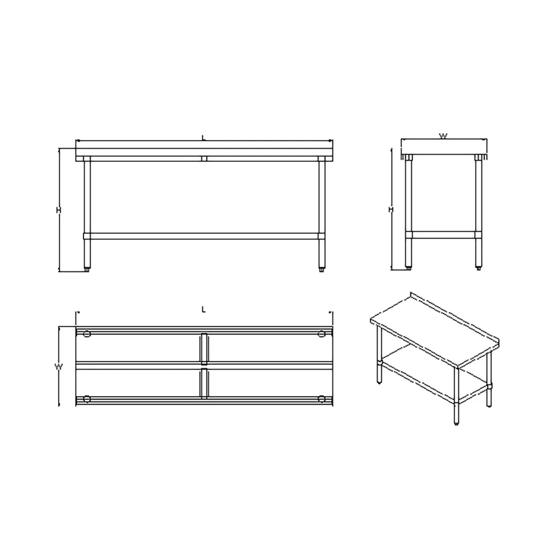 Klinger's Trading BSG3012 12" Open Base Work Table with Undershelf / Upturn - 18 Gauge Top