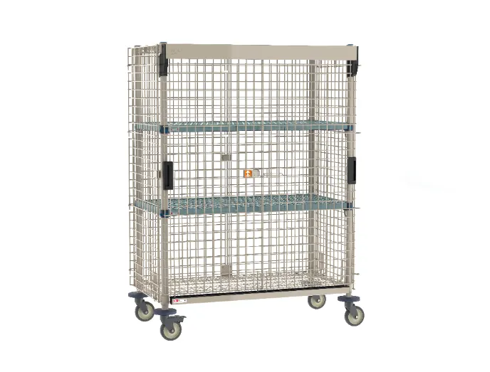 Metro MQSEC55VE-SL-2MQ MetroMax Security Unit, 52-3/4W x 29-1/16D x 67-13/16H, Wire, Mobile, 2 Intermediate Shelves, NSF