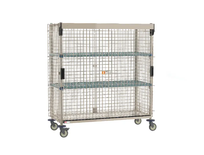 Metro MQSEC56VE-SL-2MQ MetroMax Security Unit, 64-3/4W x 29-1/16D x 67-13/16H, Mobile, Wire, Sliding Door, 2 Intermediate Shelves, NSF