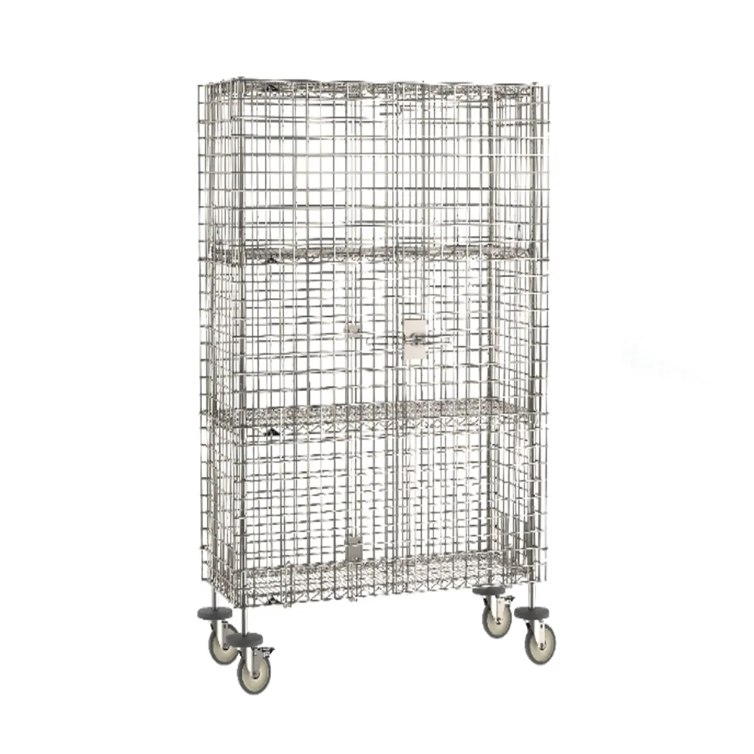 Metro SEC35S-SD-2SE Mobile Wire Security Unit, 52-3/4W x 21-1/2D x 62H, Stainless Steel Finish, 2 Intermediate Shelves