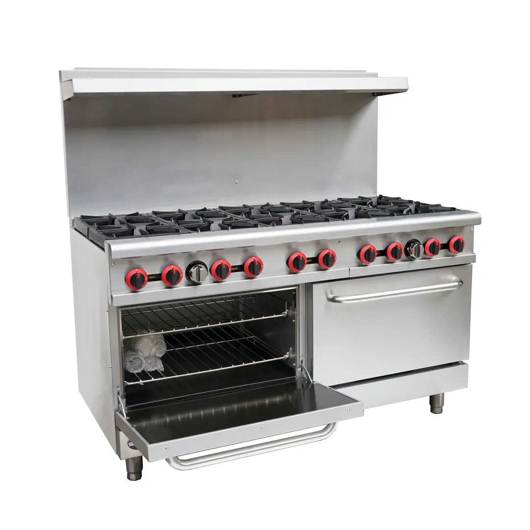 Saba GR-60 60" Commercial Gas Range, 10 Open Cast Iron Burners, Thermostatic Controls, 2 Standard Ovens