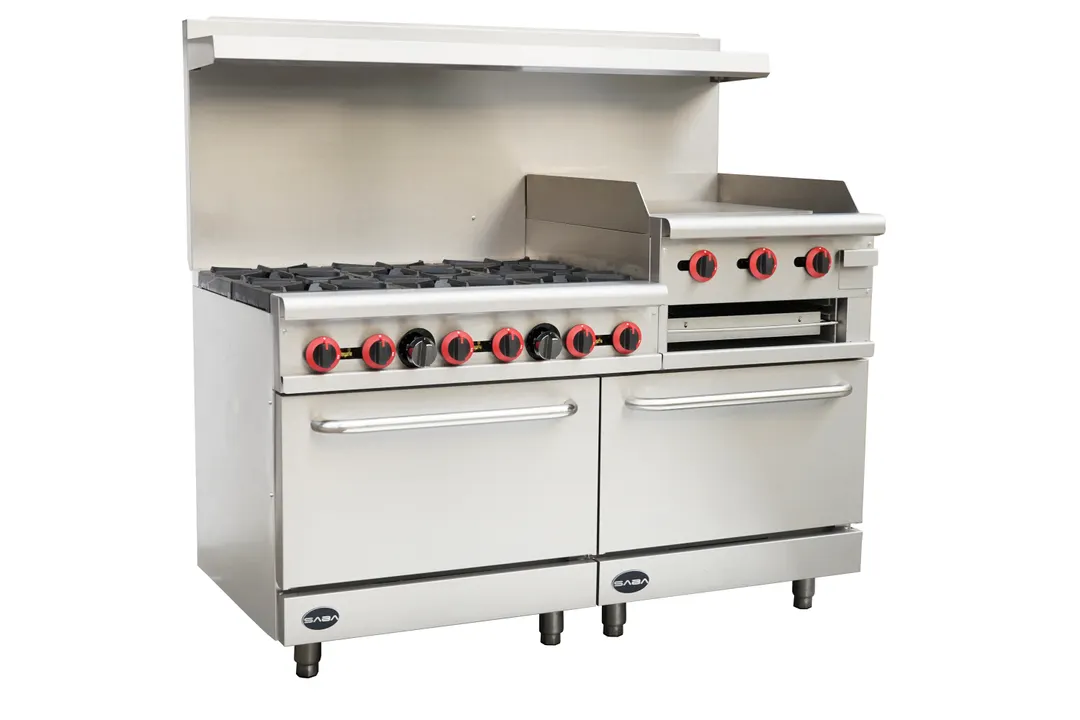 Saba GR60-GS24 60" Commercial Gas Range, (6) Open Burners, 24" Griddle/Broiler and (2) Ovens