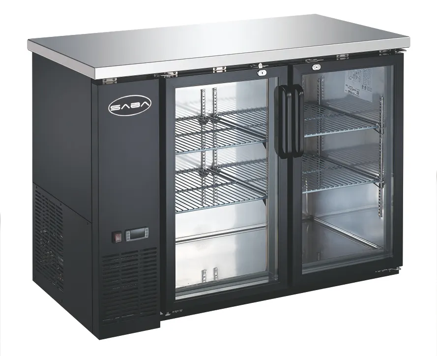 SABA SBB-24-48G Back Bar Cooler, 48-7/8" W, 11.8 Cu Ft (335 L), Glass Doors, Temp, 115V, 4" Casters